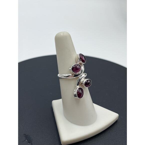Sterling Silver 925 Semi Precious Stone Garnet Y Necklace and Ring Set Sz 8 - Picture 8 of 16